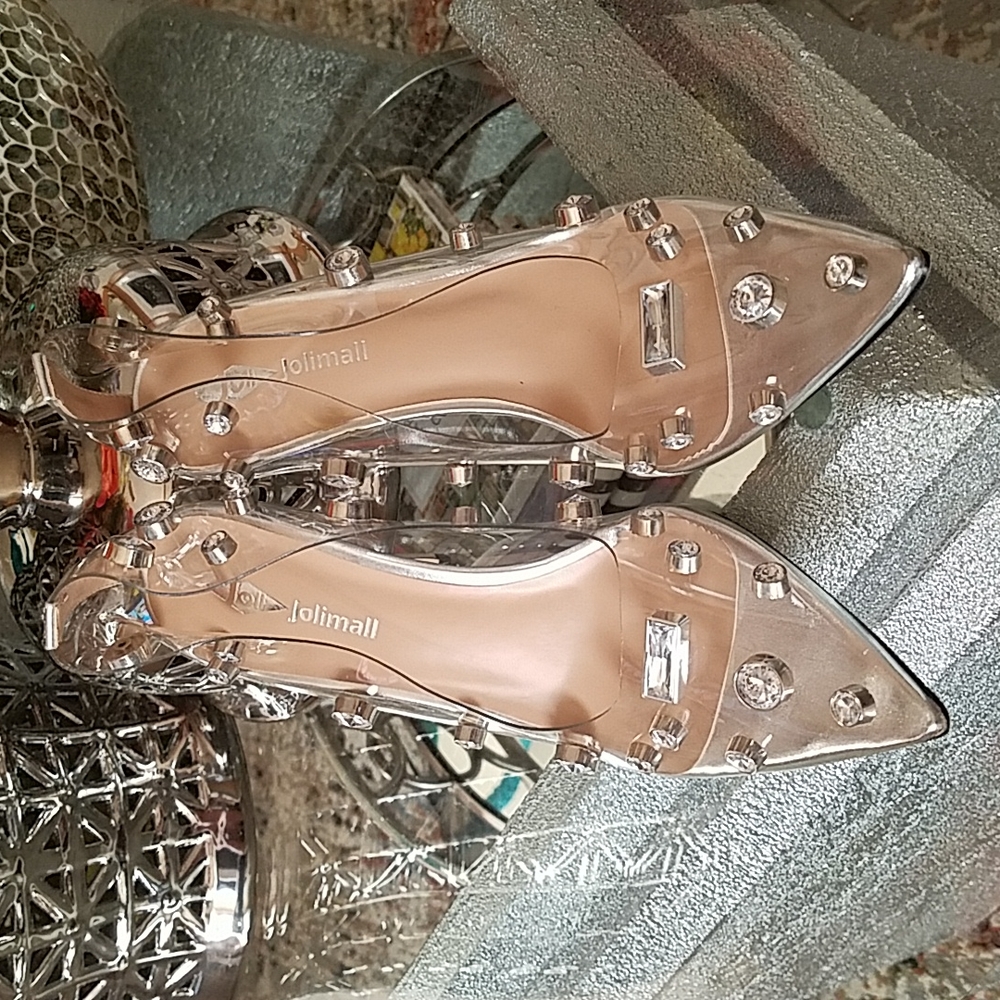 Transparent/Silver Pumps w Rhinestone Accents